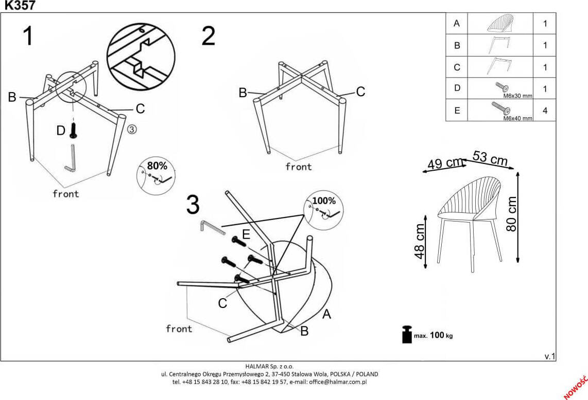 Kitchen Chair K357 | size: Width: 53cm, Height: 80cm, Depth: 50cm | color: Beige | image: 8 | variant: 1003160