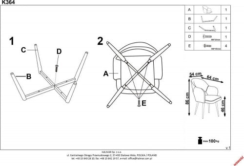 Kitchen Chair K364 | size: Width: 55cm, Height: 88cm, Depth: 55cm | color: Gray | image: 10 | variant: 1003166