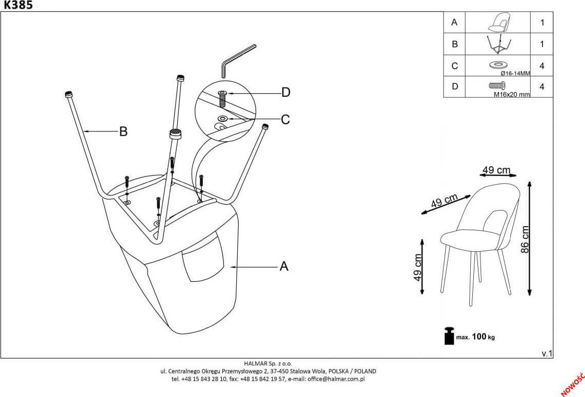 Kitchen Chair K385 | size: Width: 54cm, Height: 88cm, Depth: 59cm | color: Pink | image: 9 | variant: 1003198
