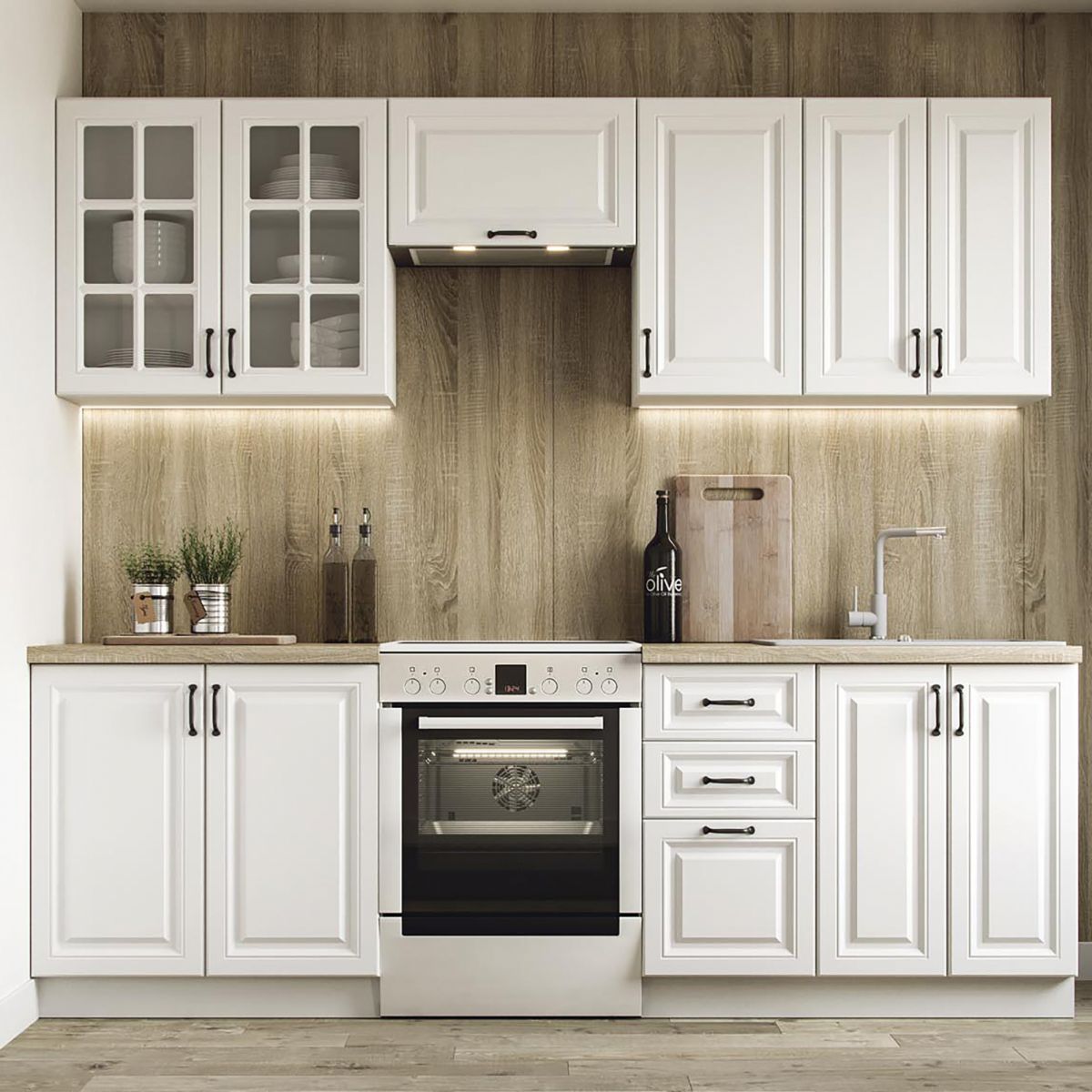 Kitchen Equipment Set Elizabeth | size: Width: 240cm, Height: 214cm, Depth: 60cm | color: White | image: 1 | variant: 1012626