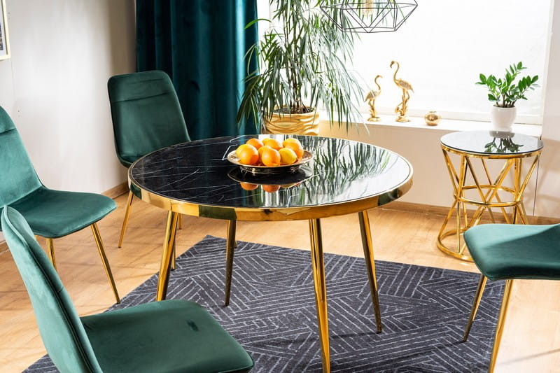 Kitchen Table Criccieth | size: Length: 100cm, Width: 100cm, Height: 75cm, Diameter: 100cm | color: Black/Gold | image: 3 | variant: 1007813