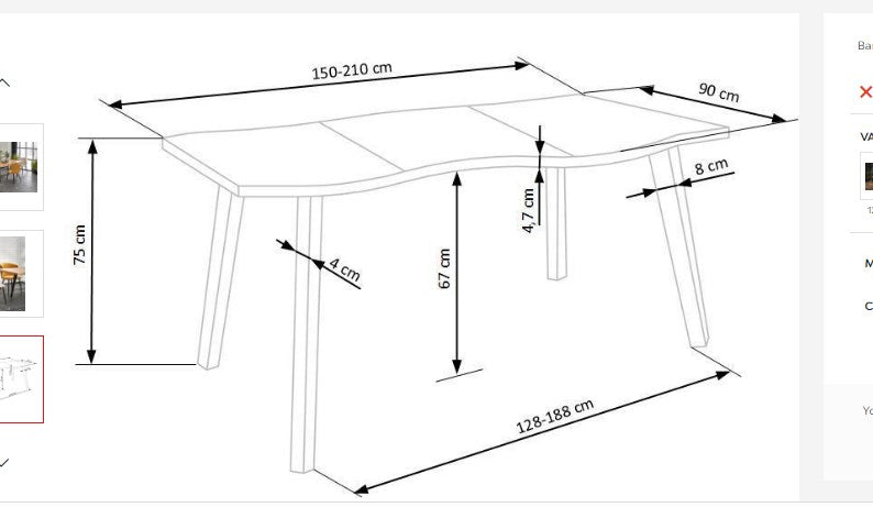 Kitchen Table Dickson 2 | size: Length: 88cm, Width: 210cm, Height: 76cm | color: Black/Oak | image: 7 | variant: 1013013