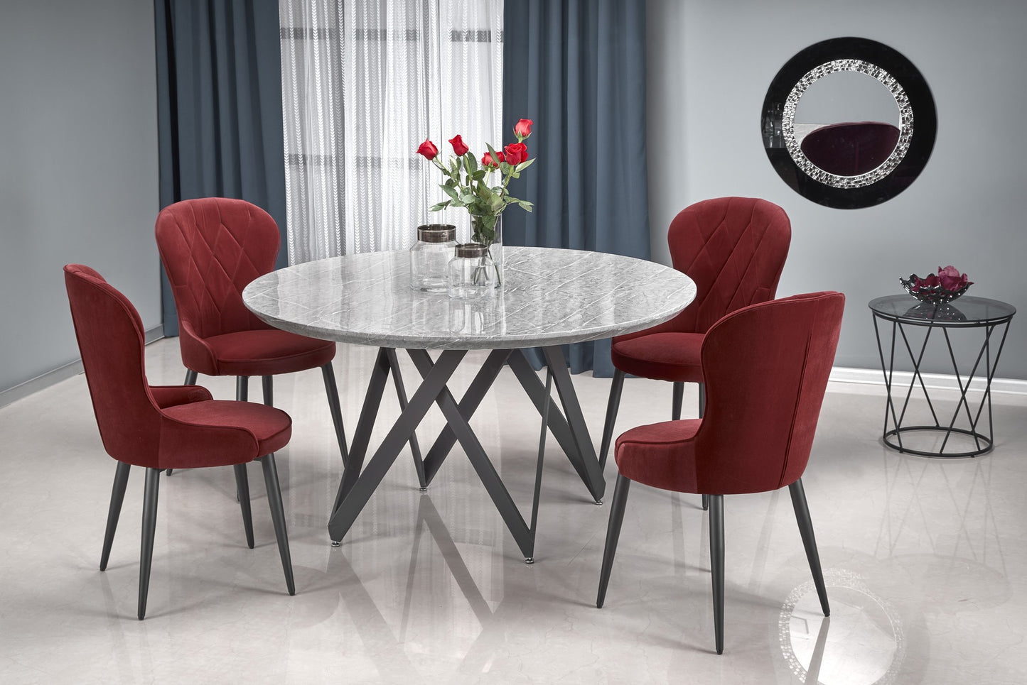 Kitchen Table East Riyadh | size: Length: 140cm, Width: 140cm, Height: 77cm, Diameter: 140cm | color: Marble/Black/Grey | image: 2 | variant: 1006851