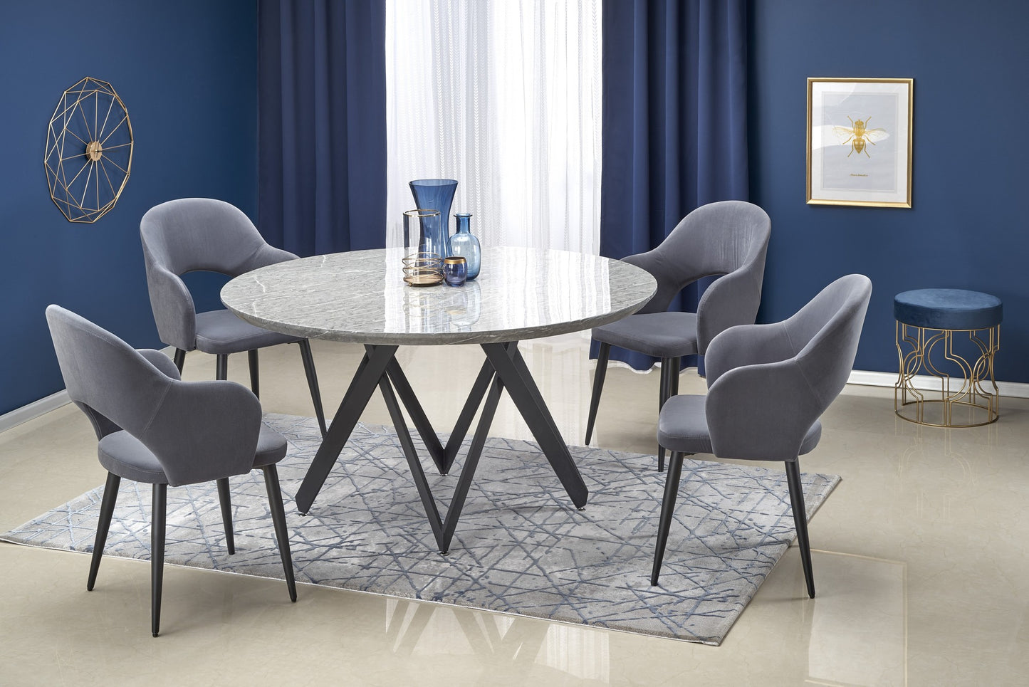 Kitchen Table East Riyadh | size: Length: 140cm, Width: 140cm, Height: 77cm, Diameter: 140cm | color: Marble/Black/Grey | image: 7 | variant: 1006851