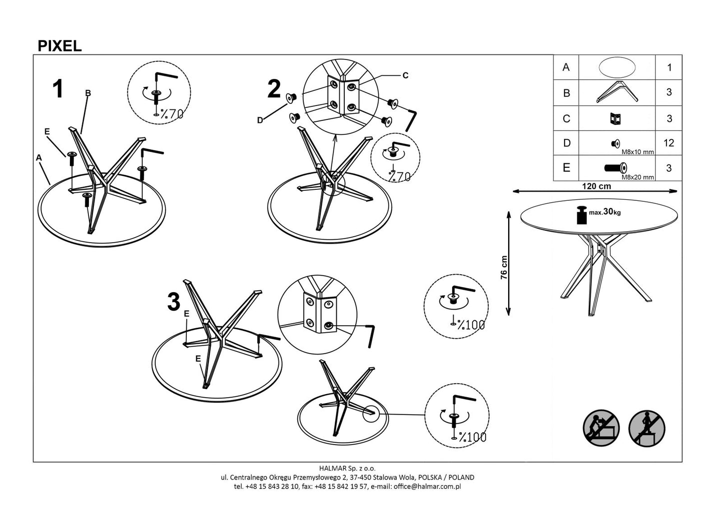 Kitchen Table East Singapore | size: Length: 120cm, Width: 120cm, Height: 76cm, Diameter: 120cm | color: White/Black | image: 6 | variant: 1006823