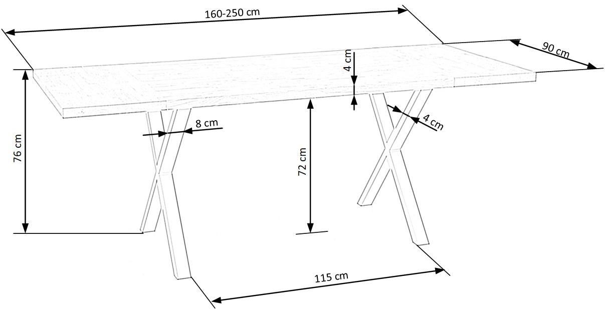 Kitchen Table East Washington | size: Length: 90cm, Width: 160cm, Height: 76cm | color: Black/Oak | image: 6 | variant: 1006850