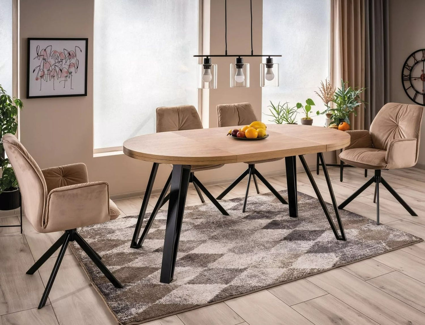 Kitchen Table Galaxy | size: Length: 100cm, Width: 168cm, Height: 76cm, Diameter: 100cm | color: Oak | image: 3 | variant: 1017915