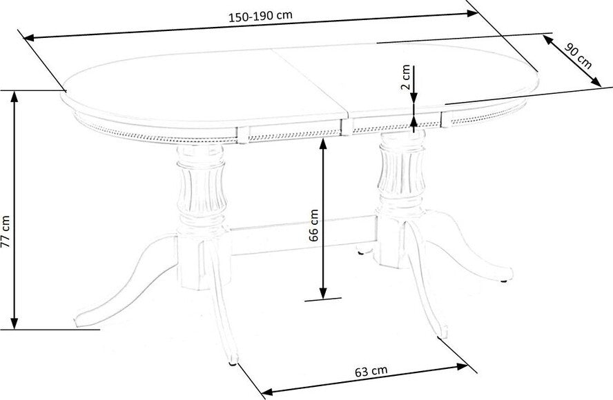 Kitchen Table Joseph | size: Length: 90cm, Width: 190cm, Height: 77cm | color: White | image: 8 | variant: 1011266