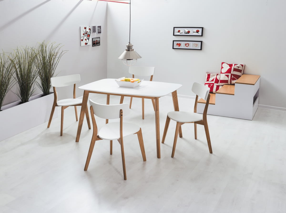 Kitchen Table Mosso I | size: Length: 75cm, Width: 120cm, Height: 75cm | color: White/Oak | image: 2 | variant: 1011191