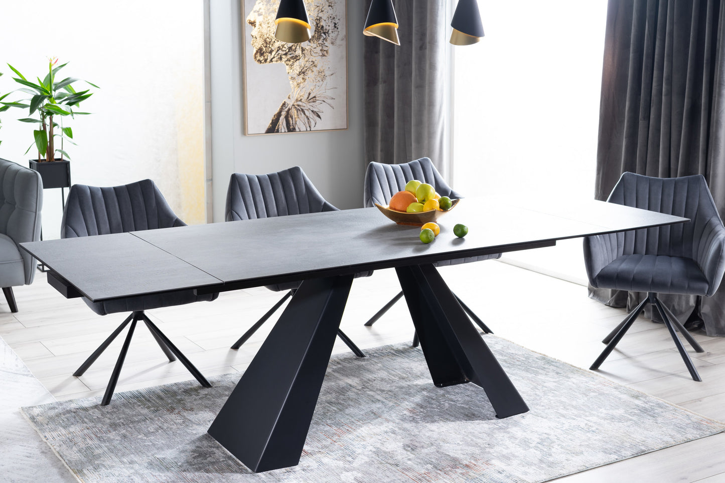 Kitchen Table Salvadore 2 | size: Length: 90cm, Width: 260cm, Height: 76cm | color: Black/Grey | image: 10 | variant: 1012020