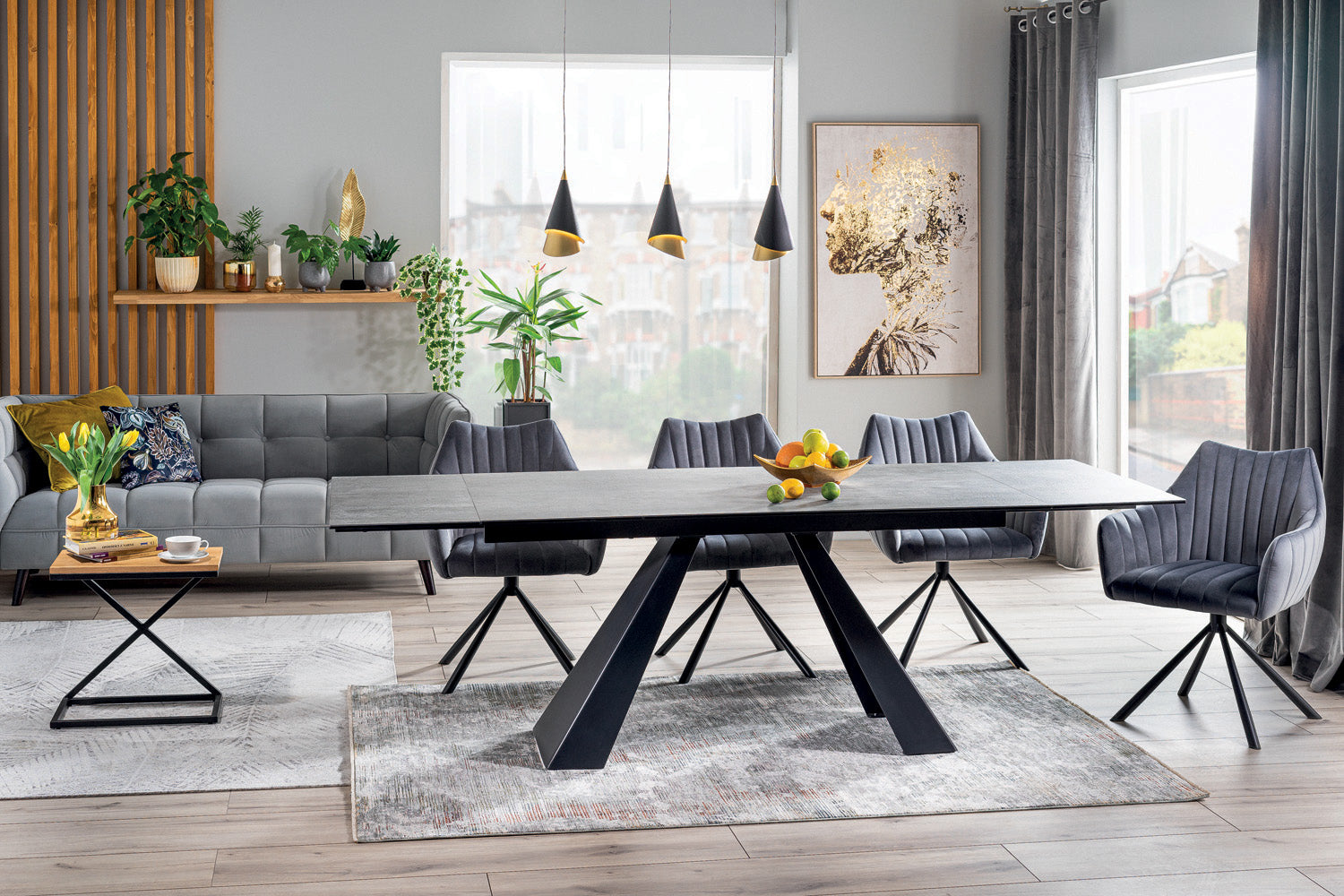 Kitchen Table St Helens | size: Length: 90cm, Width: 260cm, Height: 76cm | color: Black/Grey | image: 4 | variant: 1007819