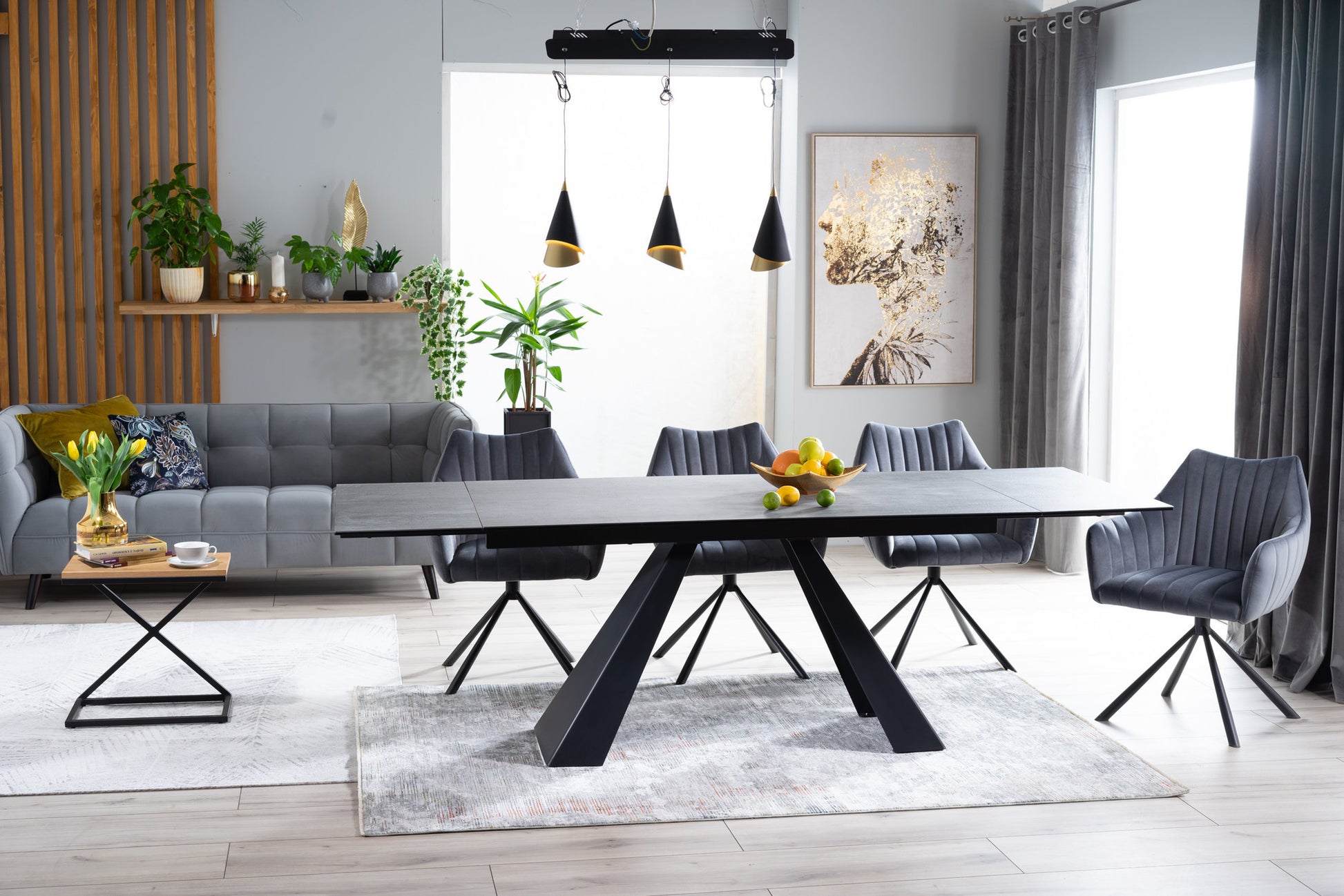 Kitchen Table St Helens | size: Length: 90cm, Width: 260cm, Height: 76cm | color: Black/Grey | image: 9 | variant: 1007819