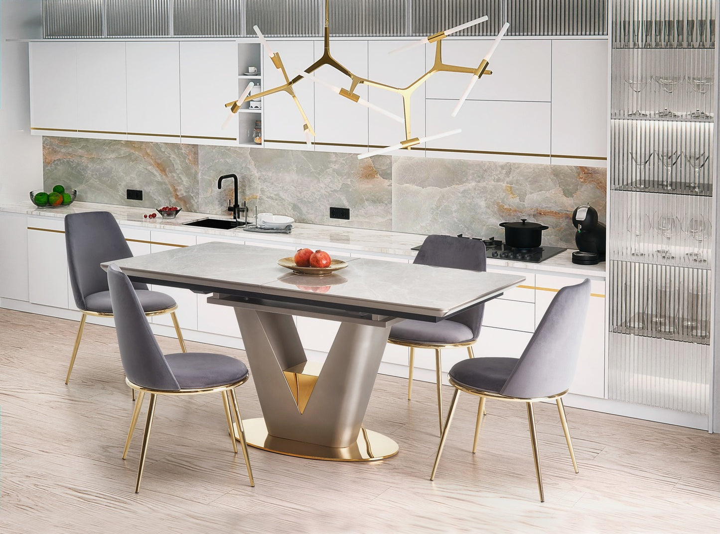 Kitchen Table Valentino | size: Length: 90cm, Width: 220cm, Height: 76cm | color: Gray | image: 5 | variant: 1016883