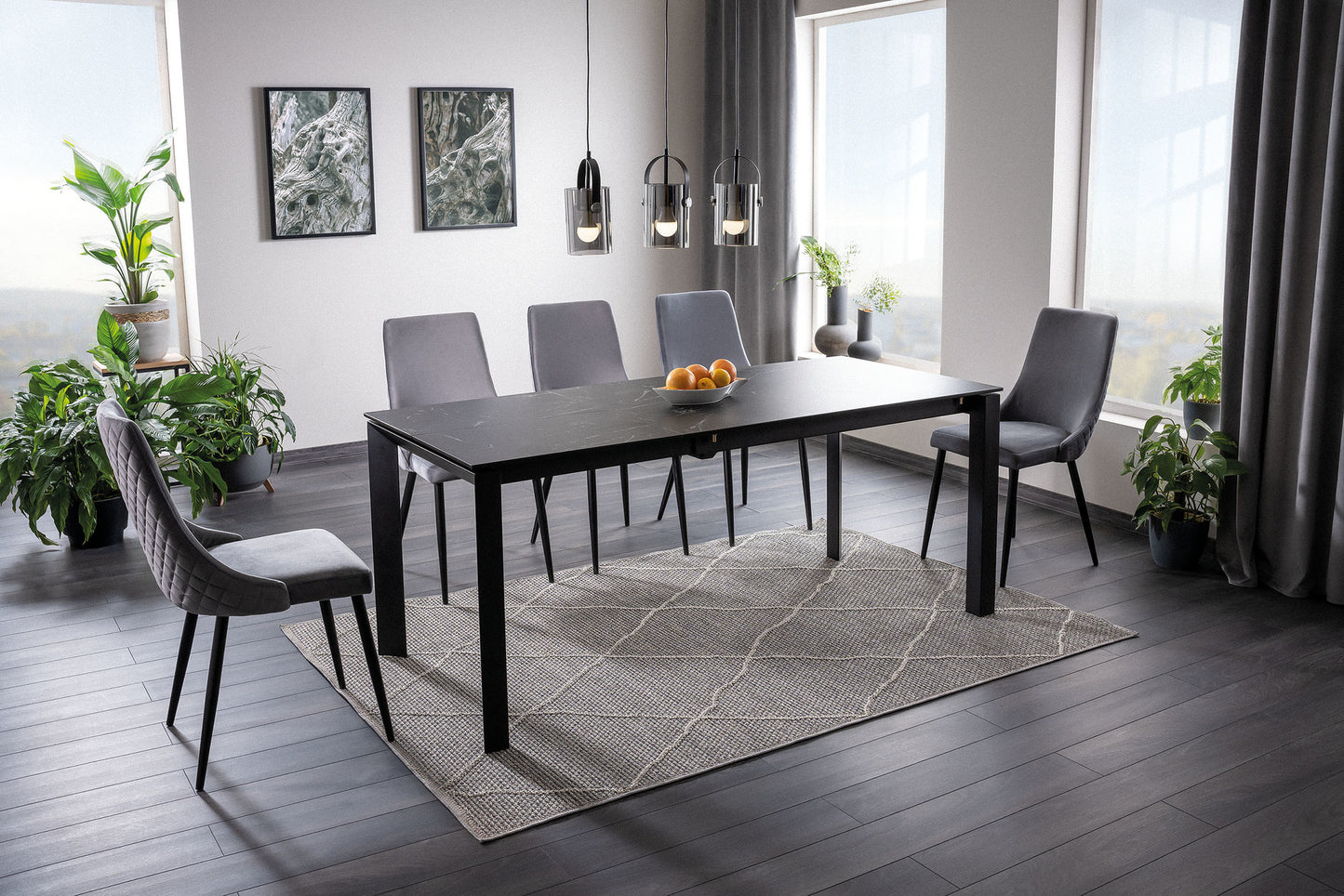 Kitchen Table West Avellino | size: Length: 80cm, Width: 180cm, Height: 76cm | color: White/Black | image: 6 | variant: 1007901