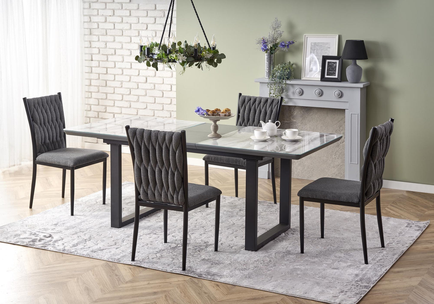 Kitchen Table West Bromley | size: Length: 90cm, Width: 200cm, Height: 76cm | color: Marble/Black/Grey | image: 3 | variant: 1007266