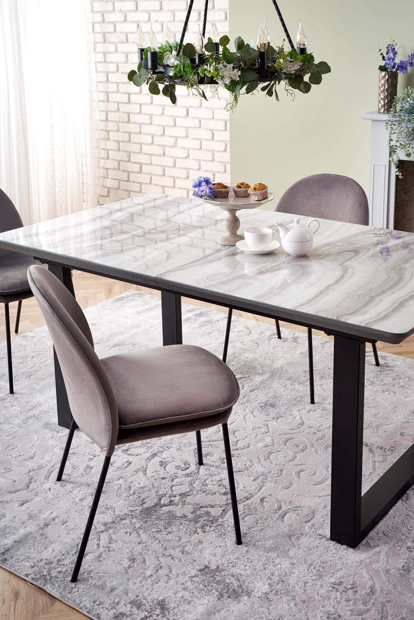 Kitchen Table West Bromley | size: Length: 90cm, Width: 200cm, Height: 76cm | color: Marble/Black/Grey | image: 4 | variant: 1007266