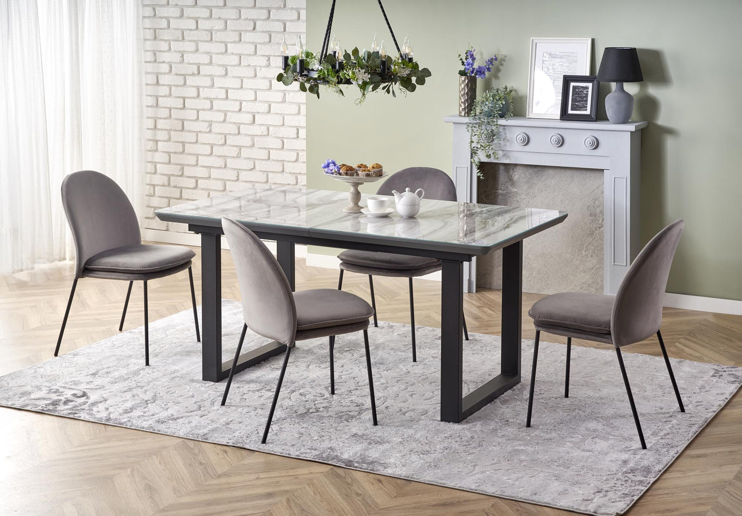 Kitchen Table West Bromley | size: Length: 90cm, Width: 200cm, Height: 76cm | color: Marble/Black/Grey | image: 5 | variant: 1007266