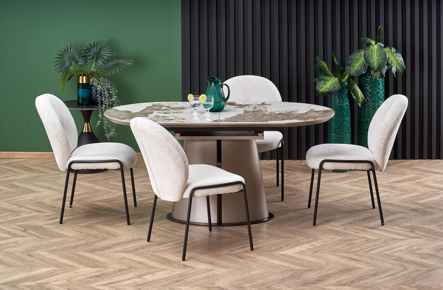 Kitchen Table West Cwmbran | size: Length: 90cm, Width: 200cm, Height: 76cm | color: Beige/Coffee/Marble | image: 3 | variant: 1007411