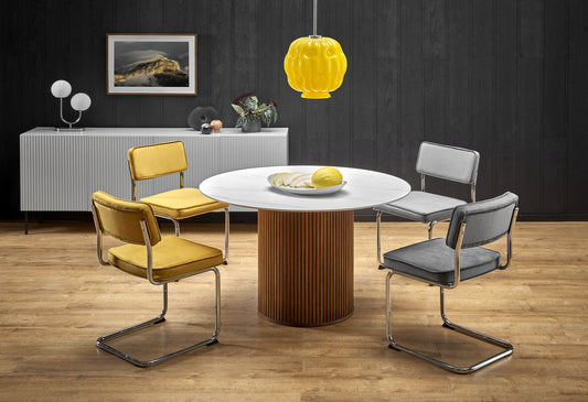 Kitchen Table West Knighton | size: Length: 120cm, Width: 120cm, Height: 76cm, Diameter: 120cm | color: White/Marble/Walnut | image: 1 | variant: 1007395