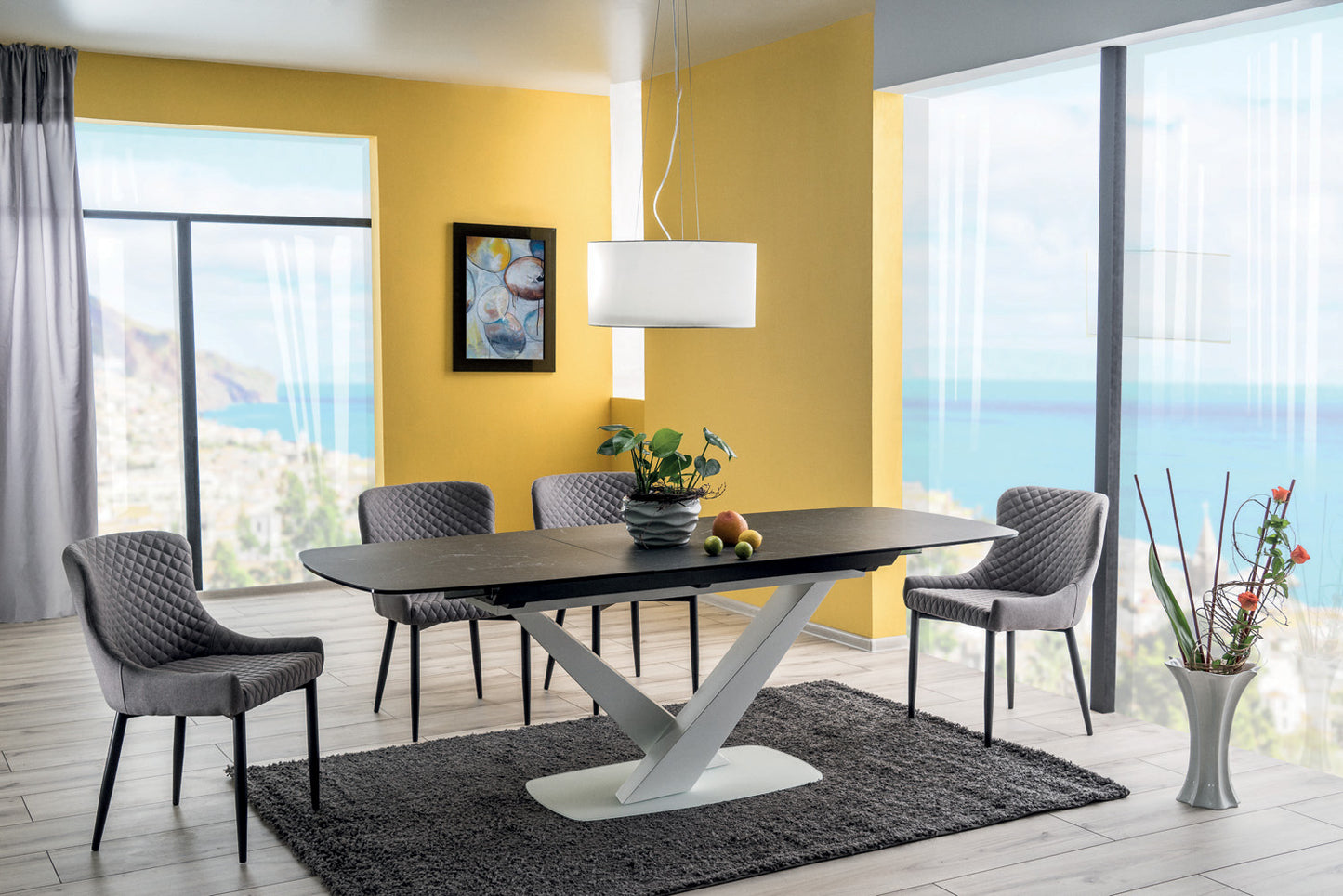 Kitchen Table West Santiago | size: Length: 90cm, Width: 220cm, Height: 76cm | color: White/Marble/Grey | image: 3 | variant: 1007687