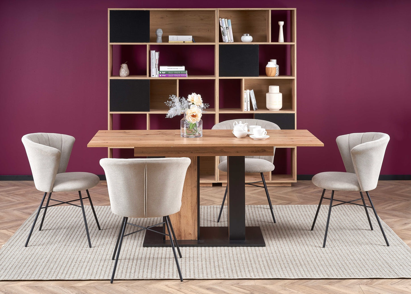 Kitchen Table West Sutton | size: Length: 85cm, Width: 175cm, Height: 77cm | color: Black/Oak | image: 5 | variant: 1007264