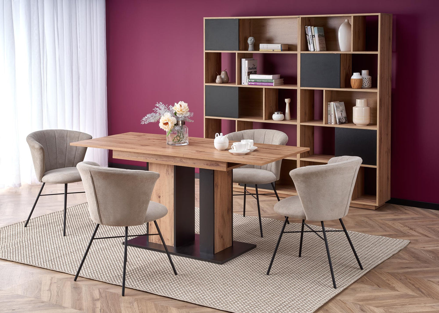 Kitchen Table West Sutton | size: Length: 85cm, Width: 175cm, Height: 77cm | color: Black/Oak | image: 6 | variant: 1007264