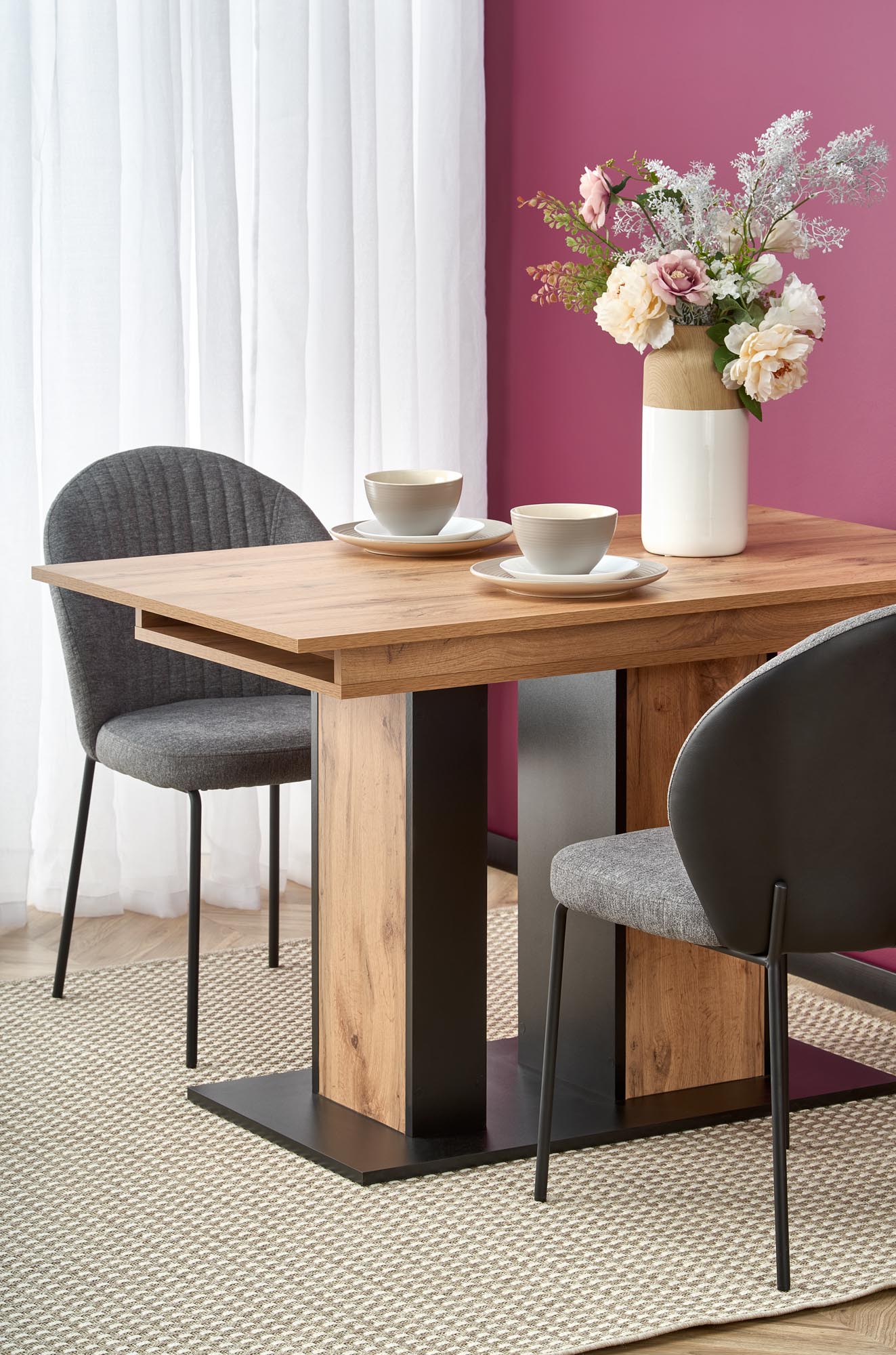 Kitchen Table West Sutton | size: Length: 85cm, Width: 175cm, Height: 77cm | color: Black/Oak | image: 8 | variant: 1007264