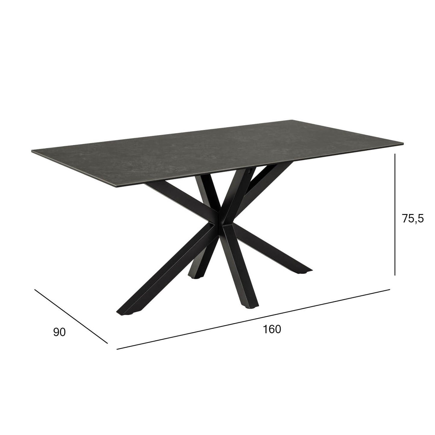 Kitchen Table Zurich | size: Length: 90cm, Width: 160cm, Height: 75.5cm | color: Black | image: 3 | variant: 1001567