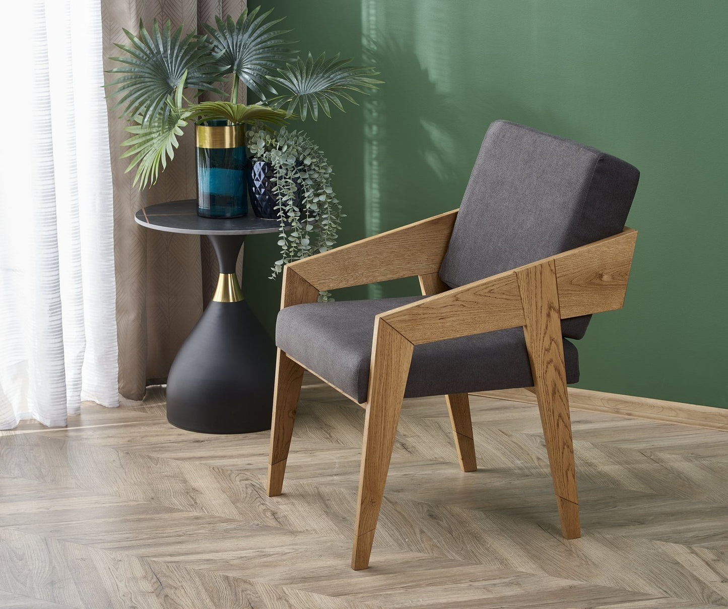 Lounge Chair West Barmouth | size: Width: 61cm, Height: 90cm, Depth: 67cm | color: Oak/Grey | image: 2 | variant: 1007362