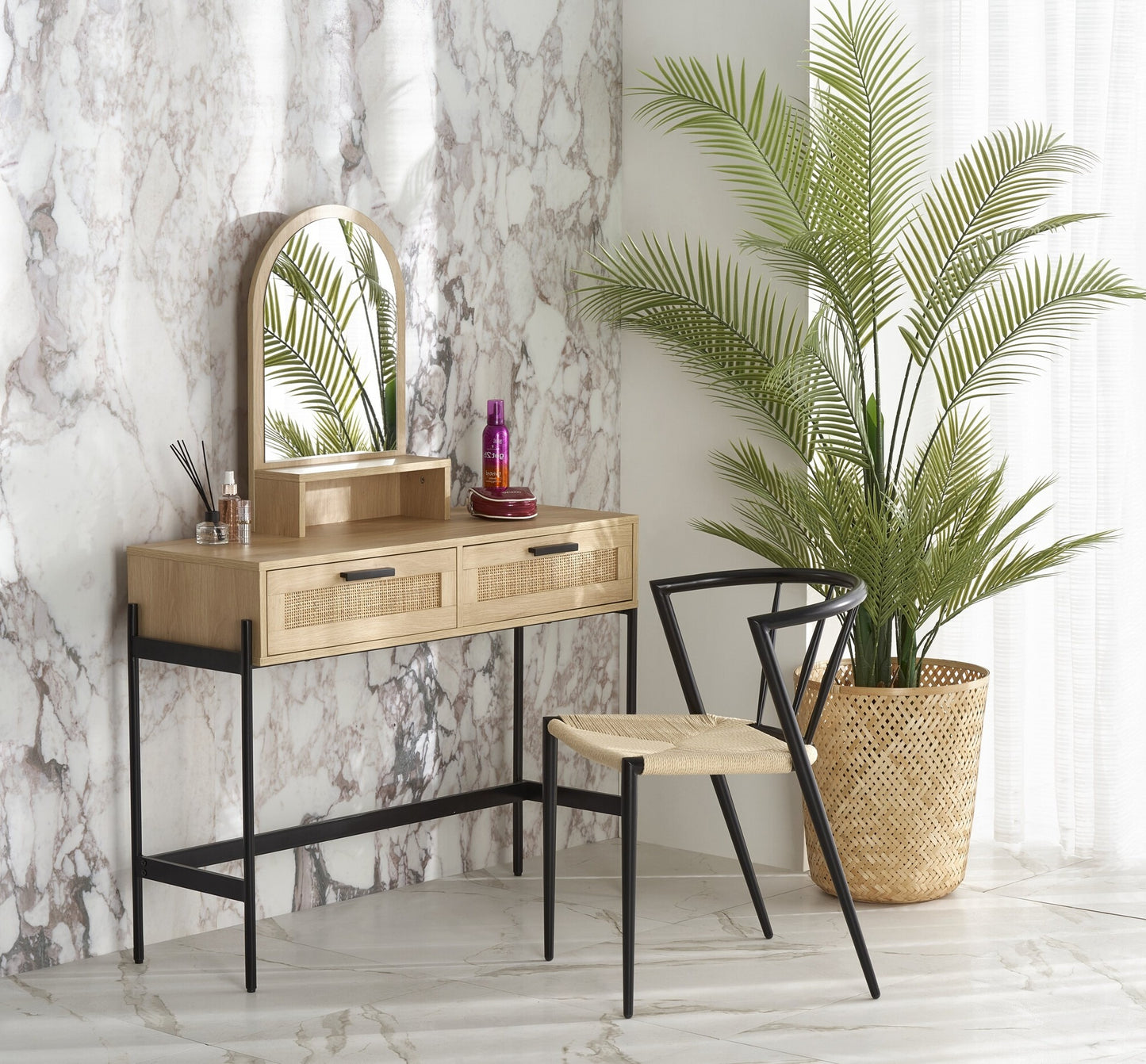 Makeup Table Nottingham | size: Length: 35cm, Width: 104cm, Height: 136cm | color: Brown/Black | image: 1 | variant: 1007364