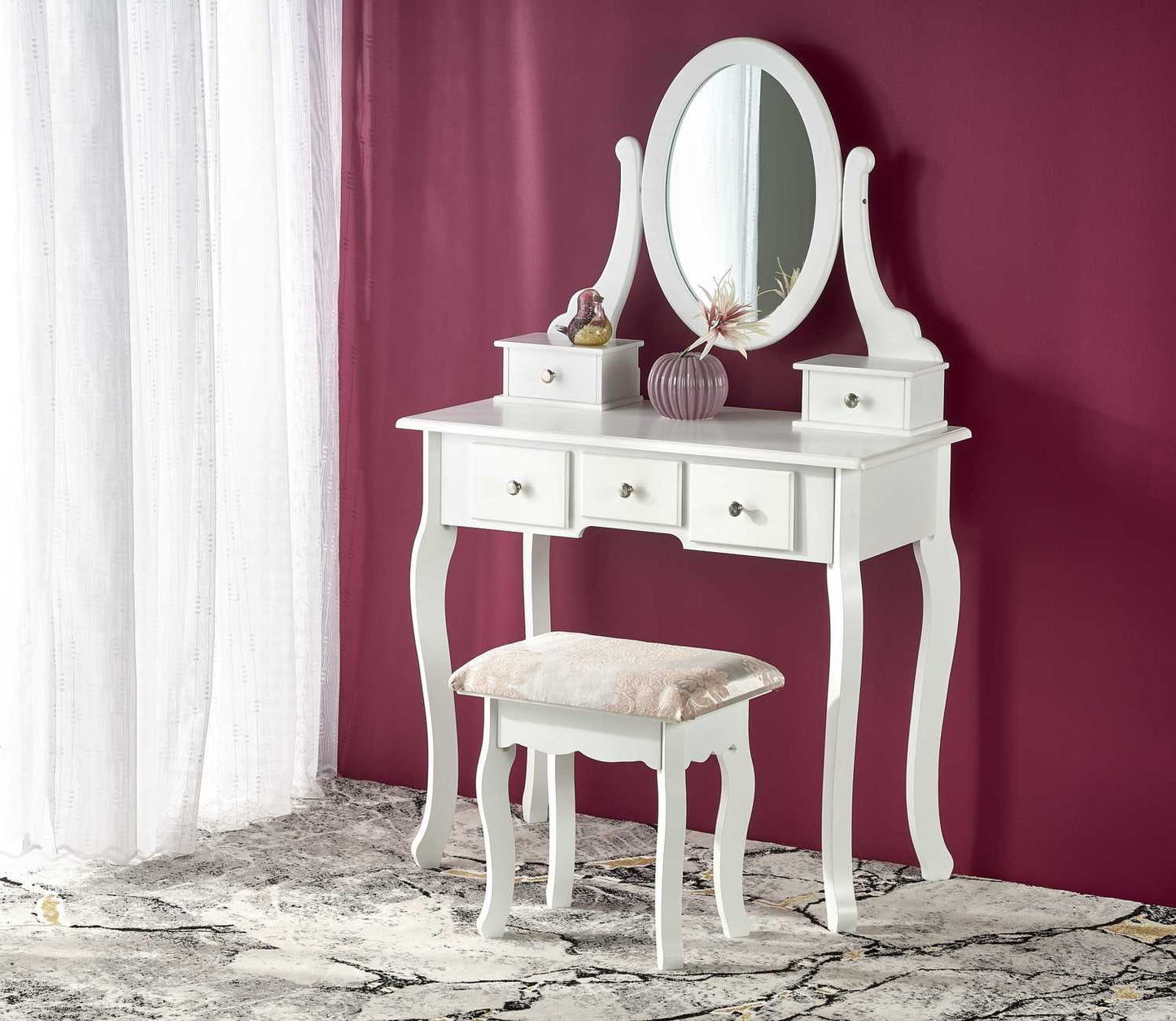 Makeup Table West Lahti | size: Length: 40cm, Width: 80cm, Height: 130cm | color: White | image: 5 | variant: 1007528