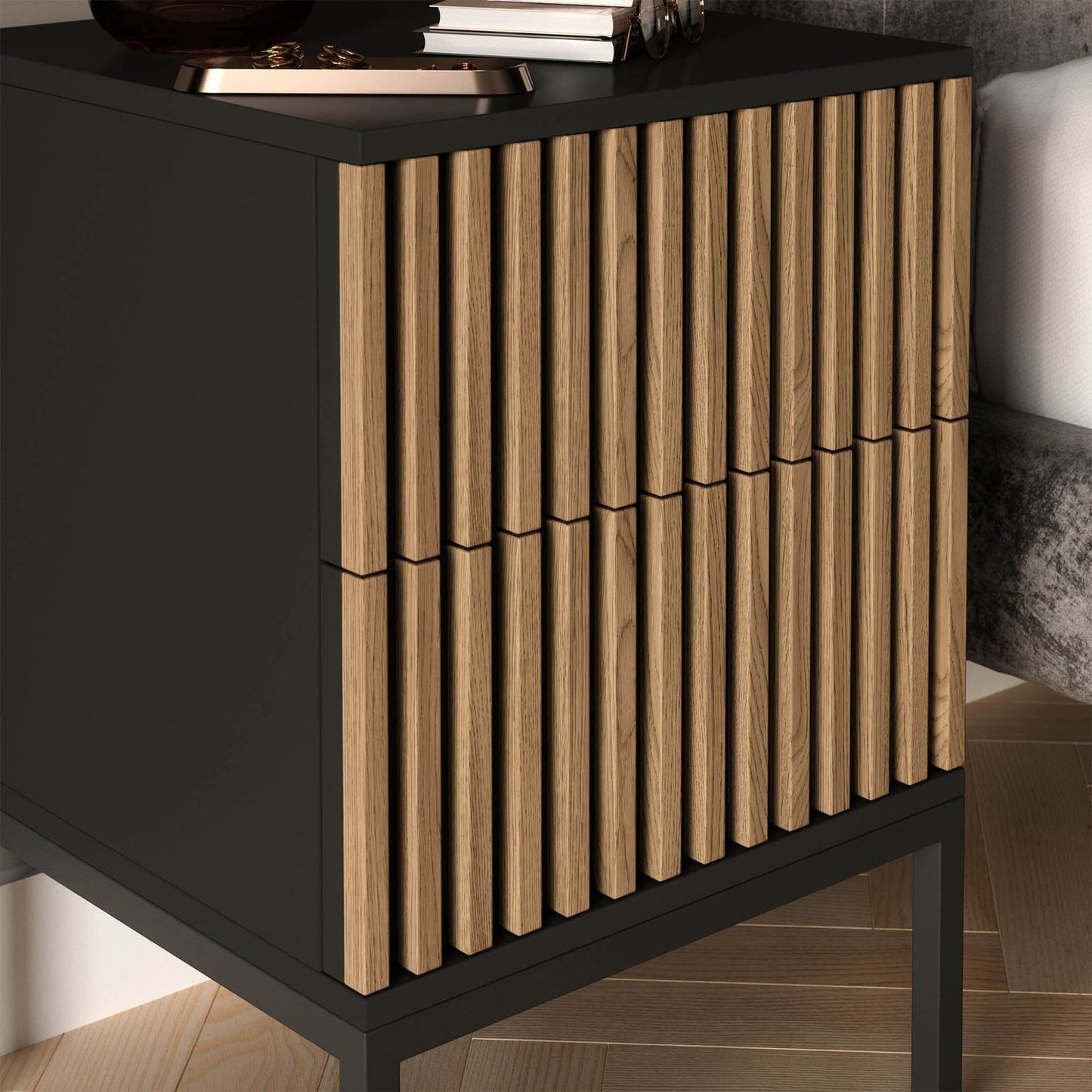 Nightstand West Welshpool | size: Width: 40cm, Height: 60cm, Depth: 40cm | color: Black/Oak | image: 4 | variant: 1017647