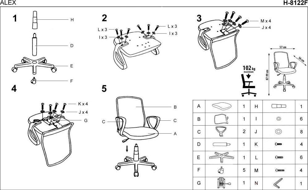 Office Chair East Abingdon | size: Width: 57cm, Height: 99cm, Depth: 56cm | color: Gray | image: 3 | variant: 1007000