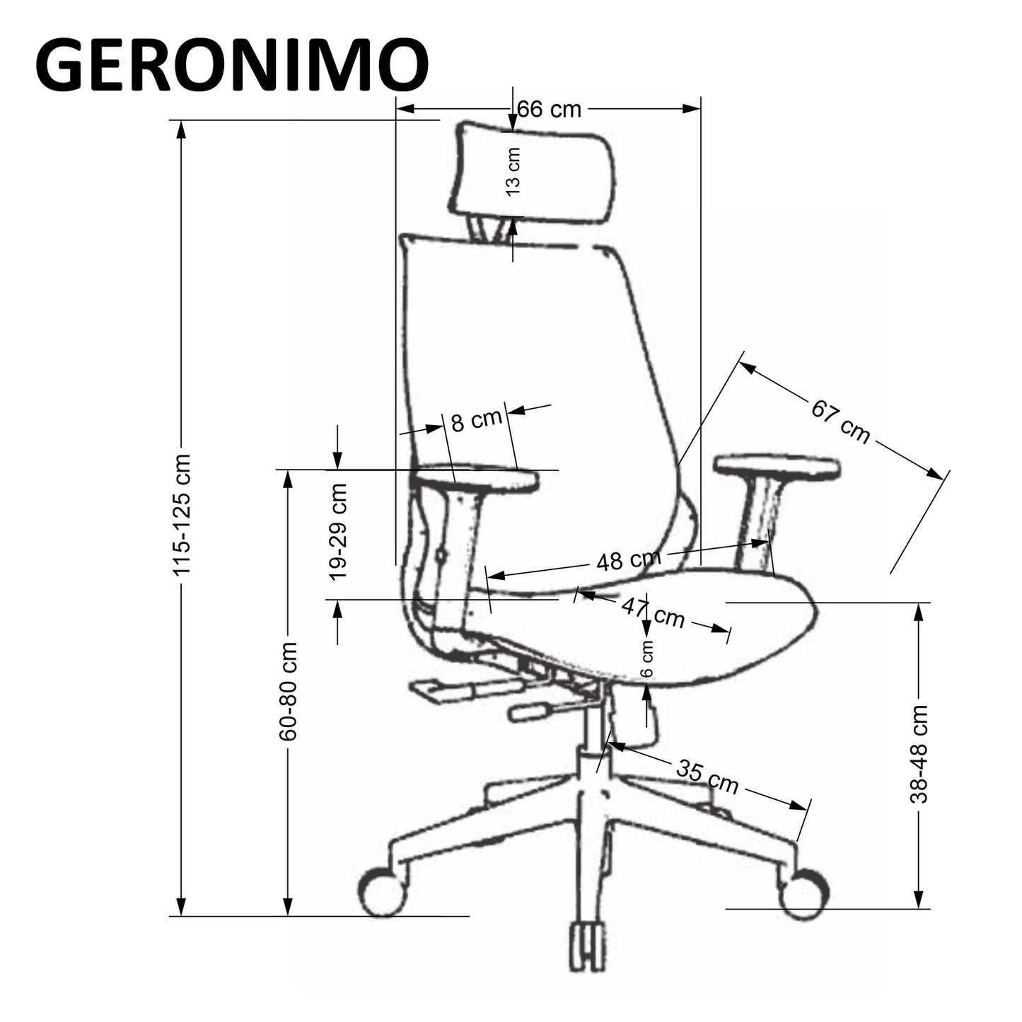 Office Chair Geronimo | size: Width: 66cm, Height: 115cm, Depth: 67cm | color: Black | image: 3 | variant: 1014088