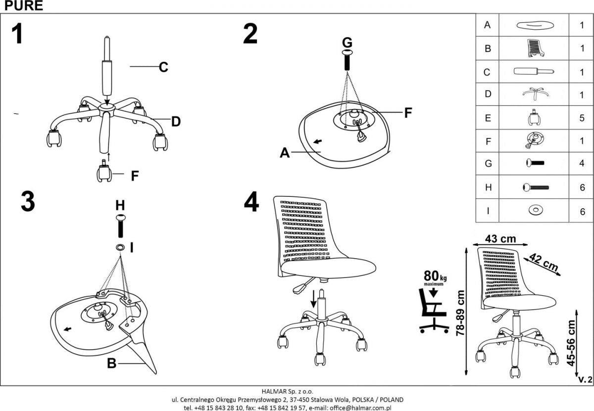 Office Chair Pistoia | size: Width: 43cm, Height: 89cm, Depth: 42cm | color: Gray | image: 7 | variant: 1002968