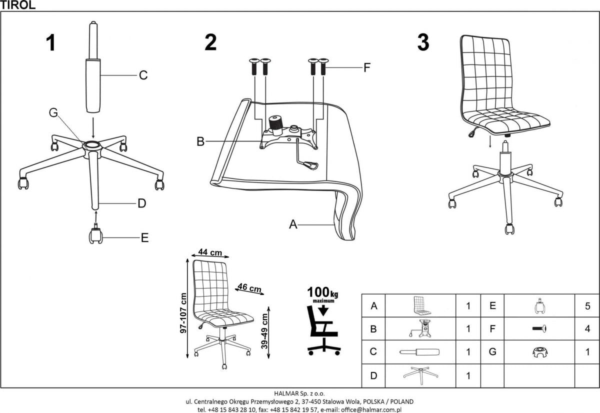 Office Chair Tirol | size: Width: 44cm, Height: 107cm, Depth: 46cm | color: Black | image: 8 | variant: 1005177