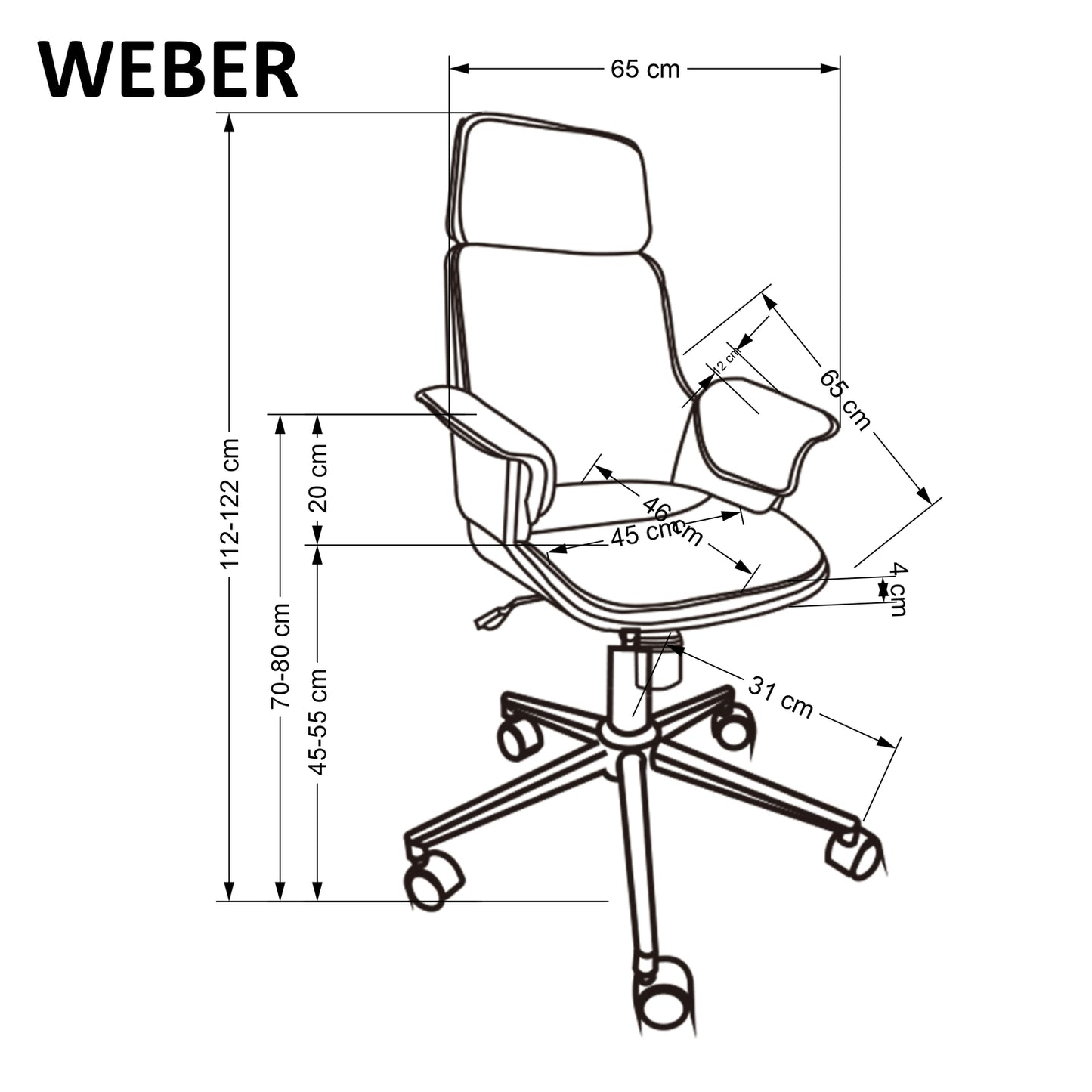Office Chair West Cross Keys | size: Width: 65cm, Height: 112cm, Depth: 65cm | color: Black/Walnut | image: 3 | variant: 1007438