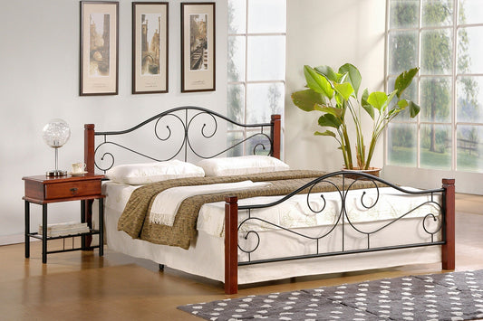 Single Bed Mexico | size: Length: 210cm, Width: 123cm, Height: 96cm | color: Black/cherry wood | image: 1 | variant: 1007078