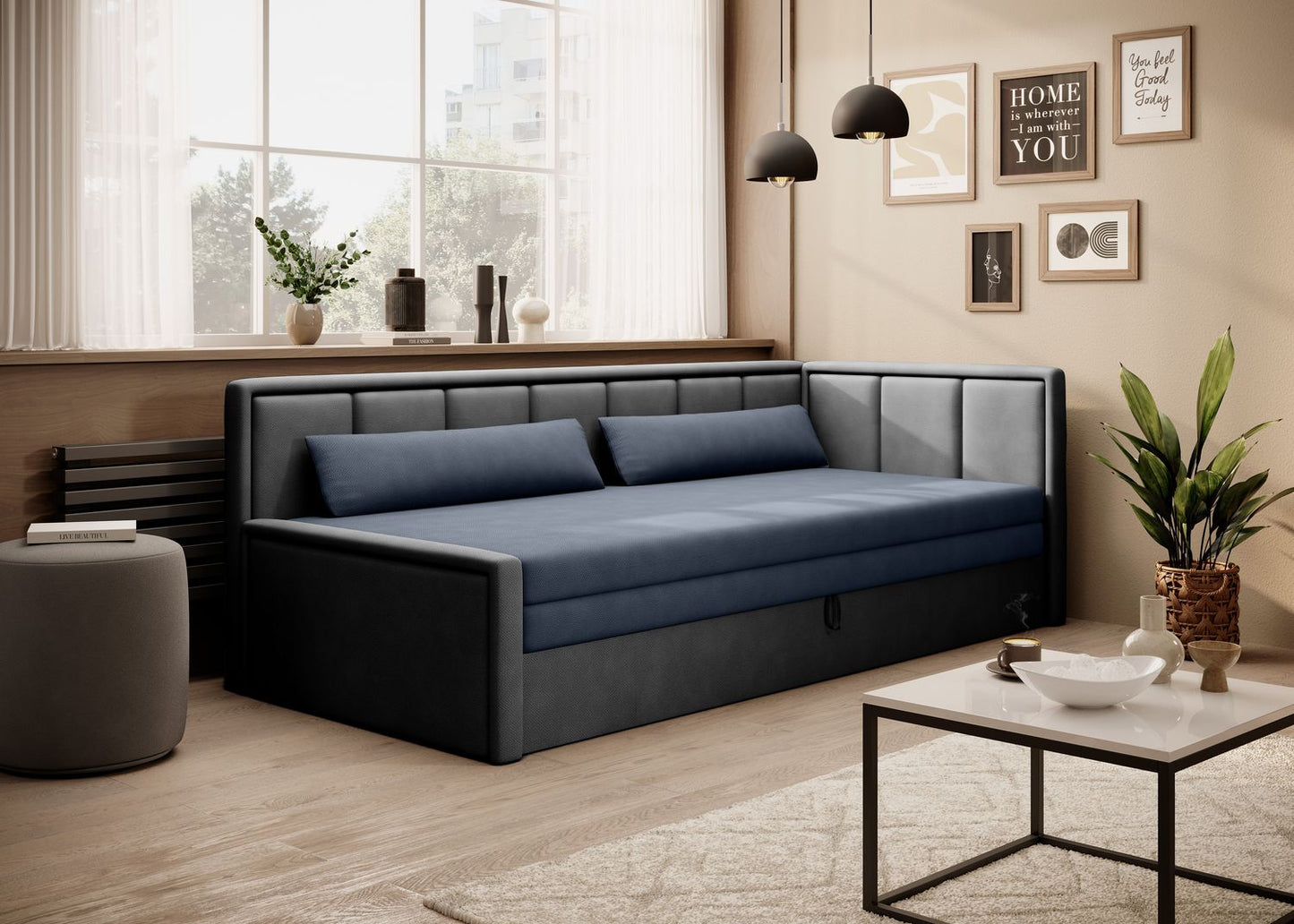 Sleeper Sofa East Fukuoka 7 | size: Width: 82cm, Height: 77cm, Depth: 214cm | color: Poco/Zila | image: 1 | variant: 1017875