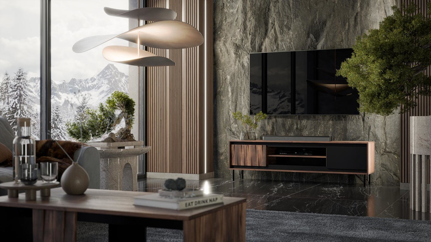 TV Table Pune | size: Length: 40cm, Width: 180cm, Height: 53cm | color: Brown/Black | image: 2 | variant: 1007581