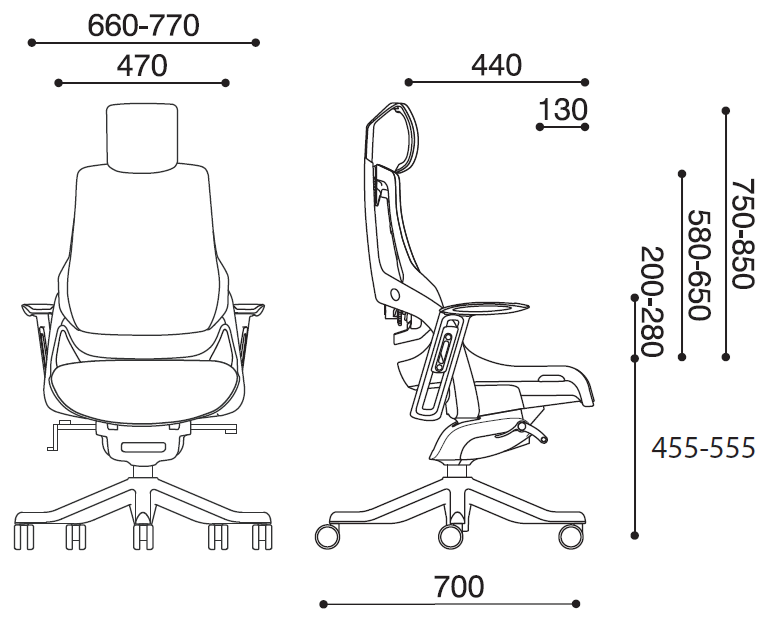 Office Chair Wau Ergo S | size: Width: 77cm, Height: 140.5cm, Depth: 70cm | color: Black | image: 5 | variant: 200001