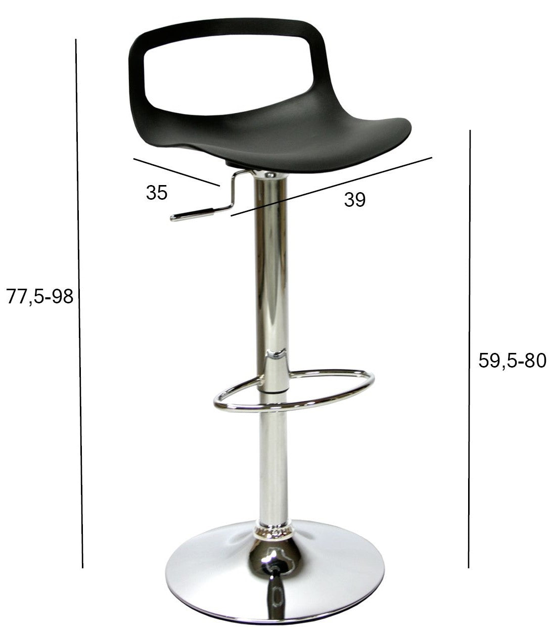 Bar Stool Andy | size: Length: 35cm, Width: 39cm, Height: 98cm, Depth: 35cm | color: Black | image: 2 | variant: 1005567