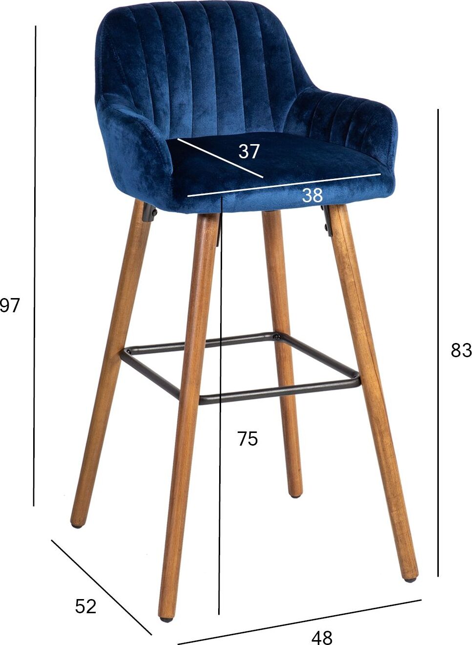 Bar Stool Ariel | size: Length: 52cm, Width: 48cm, Height: 97cm, Depth: 52cm | color: Blue | image: 2 | variant: 1005570