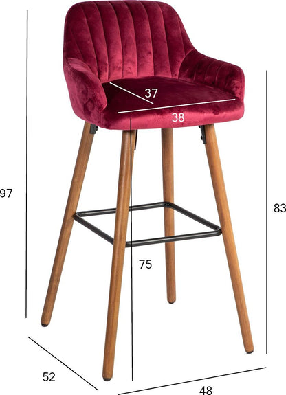 Bar Stool Ariel | size: Length: 52cm, Width: 48cm, Height: 97cm, Depth: 52cm | color: Red | image: 2 | variant: 1005571