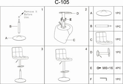 Bar Stool C-105 | size: Length: 42cm, Width: 42cm, Height: 117cm, Depth: 39cm | color: Gray | image: 3 | variant: 1005622
