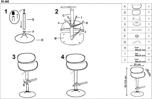 Bar Stool Catanzaro | size: Length: 48cm, Width: 53cm, Height: 93-115cm, Depth: 48cm | color: Black | image: 3 | variant: 1003043
