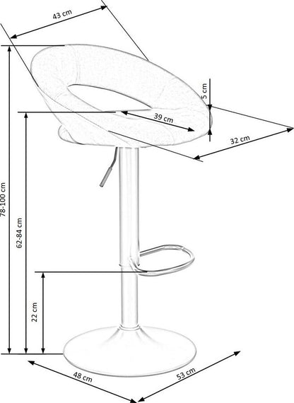 Bar Stool Cesena | size: Length: 52cm, Width: 53cm, Height: 100cm, Depth: 48cm | color: Gray | image: 7 | variant: 1002991