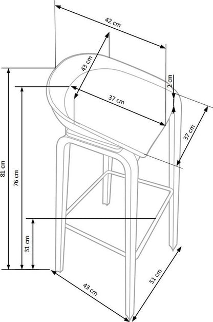 Bar Stool East Whitehaven | size: Length: 42cm, Width: 43cm, Height: 76-81cm, Depth: 42cm | color: White | image: 14 | variant: 1007052
