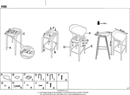 Bar Stool East Whitehaven | size: Length: 42cm, Width: 43cm, Height: 76-81cm, Depth: 42cm | color: White | image: 15 | variant: 1007052