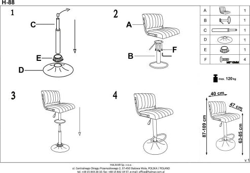 Bar Stool East Whitley Bay | size: Length: 39cm, Width: 39cm, Height: 89-109cm, Depth: 46cm | color: Brown | image: 9 | variant: 1007053